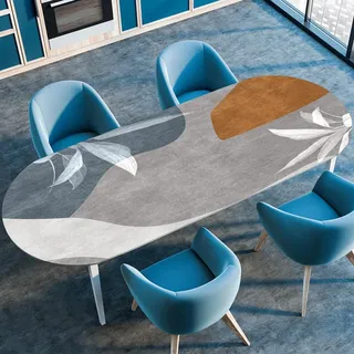 Treer Tischdecke Oval mit Elastischem Rand,Fleckschutz Ovale Tischdecke, Einfacher Druck Tischdecke Abwaschbar Oval,Lotuseffekt Tischdecke für Küche, Esszimmer,Picknick (107x152cm,Grau)