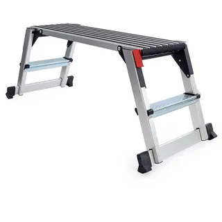 Wiltec Aluminium Arbeitsplattform klappbar, mobile Arbeitsbühne 95 x 30 cm Arbeitsfläche, Tritthocker für Trockenbau, tragbarer Gerüstturm