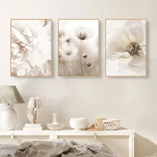 Sarah Duke 3er Poster Set Beige Wandbilder Moderne Wandbilder Boho Pampasgras Poster Vintage Leinwandbilder Wandposter Wohnzimmer Bilder Ohne Rahmen (30x40 cm)