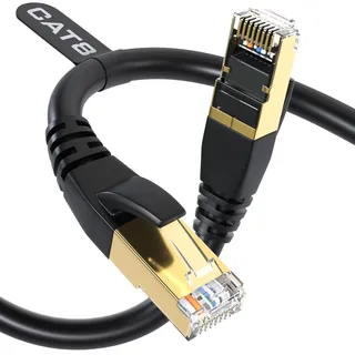 Cat 8 Ethernet-Kabel, Outdoor & Indoor, 6M Heavy Duty High Speed 26 AWG Cat 8 LAN Netzwerkkabel 40 Gbps, 2000 Mhz mit vergoldetem RJ45 Stecker, wetterfest S/FTP UV-beständig für Router