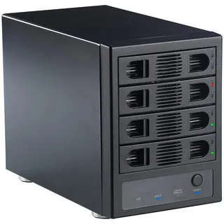 Xystec 4-Fach-Festplatten-Gehäuse für 3.5" & 2.5" (SATA), RAID, USB & eSATA (4 Fach Festplattengehäuse, Festplatten Tower, Festplattenhalter)