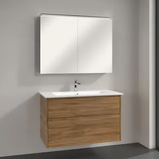 Villeroy & Boch Finero Waschtischunterschrank 100 cm mit Waschtisch und Spiegelschrank, 2 Auszüge S00403DHR1, Badmöbel,