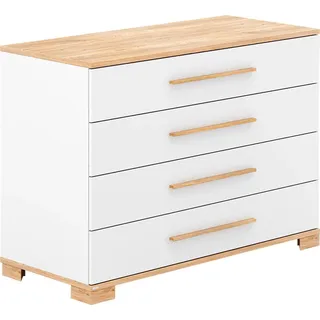 Paidi Wickelkommode YOLANDA in Weiß mit Eiche-Dekor, 4 Schubladen mit Softclose, Massivholz-Griffe, langlebige Kommode, geprüfte Sicherheit grau