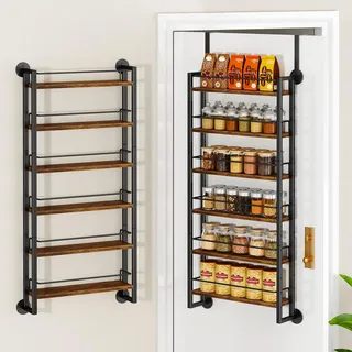 IBUYKE 6 Etagen Gewürzregal Wand,Türregal Hängeorganizer,Braun | Verstellbare Gewürzregal Hängend Türorganizer Küche Organizer Badezimmer Kleiderschränke TLJ028H