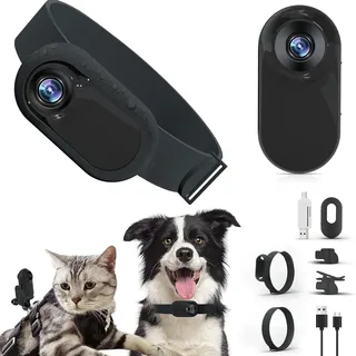 Bewinner Katzen Kamera Halsband, 120° Weitwinkel Haustier Sportkamera mit 0,96 Zoll LCD-Bildschirm, HD 1080P Multifunktionaler Haustier Katzen Tracker für Videoaufzeichnungen, Schwarz