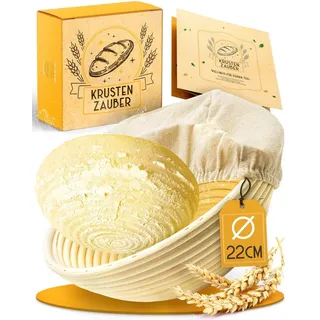 krustenzauber Gärkorb Gärkorb mit Leinentuch, Bäckermesser und weiteres Brot Backen Zubehör, Gärkorb 22cm rund