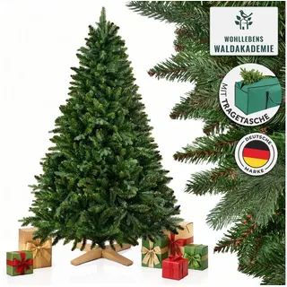 merry tree MerryTree Premium künstlicher Weihnachtsbaum 150 cm - Weihnachtsbaum künstlich aus naturgetreuem PVC + PE - Spritzguss Mix - massiver Holzfuß - Nordmanntanne - naturechter Baum Weihnachten - Xmas Tree