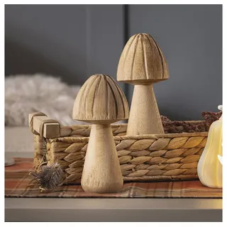 Home-trends24.de Dekofigur Pilz Deko Figur Holz Herbst Objekt Figuren 2er Set (2 St) braun