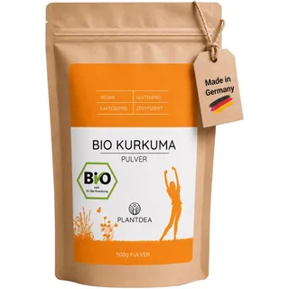 PlantDEA Bio Kurkuma Pulver 500g | 100% fein gemahlene Kurkumawurzel | Vegan | Ohne Zusätze | Für Kurkuma Shots, Smoothies, Currys & Reis | Gewürz für Goldene Milch | Mild-würziges Bio-Kurkumapulver