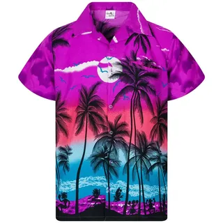 King Kameha Hawaiihemd "Beach" Funky Hawaii-Hemd Herren Kurzarm Front-Tasche Stylish lila XS