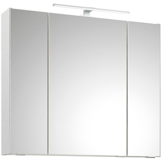 Lomadox Badezimmer Spiegelschrank, 80cm breit, mit Aufsatzleuchte in Weiß Glanz b/h/t ca. 80/70/16 cm
