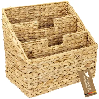 HMF Zeitungsständer, Zeitungskorb geflochten aus Wasserhyazinthe, 3 Fächer, 35 x 24 x 32 cm