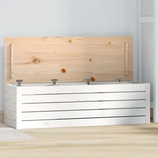 Mokuyary Truhe Weiß 109x36,5x33 cm Massivholz Kiefer Aufbewahrungs-Truhe, Sitzbank Bank,Betttruhe mit Stauraum Sitztruhe für Flur, Schlafzimmer, Wohnzimmer