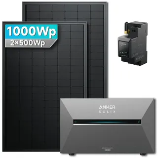 Anker SOLIX Solarbank 3 E2700 Pro Balkonkraftwerk Speicher mit 500Wp Solarmodul und MC4 Solarkabel Set - 1000Wp ‚Äì 2 Module / Ohne Erweiterungsakku / Ohne HAL