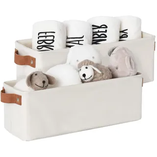 StorageWorks Stoff Aufbewahrungsbox schmal, stabile Ordnungsboxen Kleiderschränke, lange Körbe Aufbewahrung mit Griffen, Badezimmer-Organizer, faltbare Stoffkörbe für Regal, beige, 2 Stück