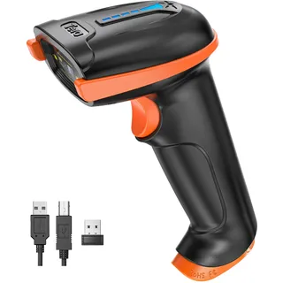Tera Kabelloser Handheld-Barcode-Scanner 1D Wireless und USB-Wired mit Akkustandsanzeige, Extra Großem Akku 2000mAh und Ergonomischem Design, Patent-Nr.: EU008489413, Upgrade-Modell 5100,Orange