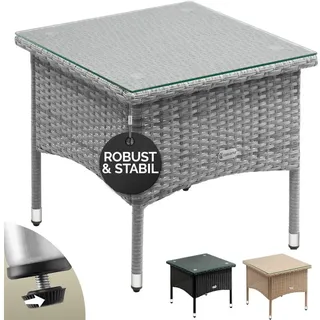 CASARIA Beistelltisch Polyrattan Wetterfest Höhenverstellbar Outdoor Glasplatte 80kg Belastbarkeit Garten Balkon Terrasse Lounge Tisch