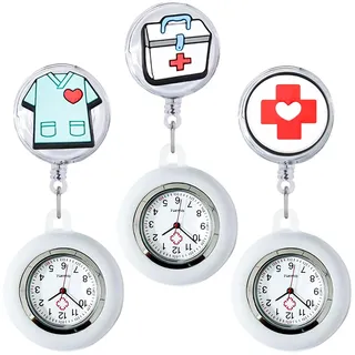 Leikurvo 3er Set Krankenschwester Uhren mit Clip - Pflegeuhr mit LED-Leuchte & Silikonband, wasserdichte Ansteckuhr für Schwestern/Pfleger, Praktische Arbeitsuhr mit Sekundenzeiger für Schichtdienst