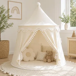 LIONHERZ® DAS ORIGINAL Spielzelt Baumwolle/Hanf | Kinderzelt Tipi Indoor | inkl. Tragetasche | stabil durch Fiberglasstangen | atmungsaktiv | Tippi Kinderzimmer | Spielhöhle für Mädchen & Jungen