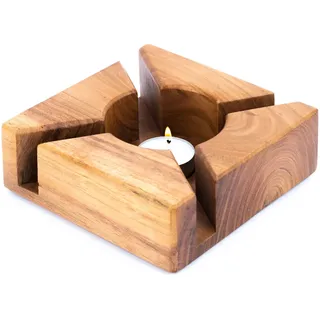 Plogis Natürliches Stövchen Holz - Eleganter Kaffee- & Teewärmer aus Akazienholz / 15x15 cm Handgemachtes Stövchen für Teekanne/Speisen- & Teekannenwärmer mit Teelicht Teestövchen/Tee Stövchen Groß