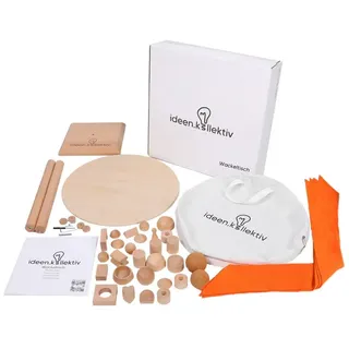 ideen.kollektiv Wackeltisch aus Holz – Balancespiel zur Förderung von Kommunikation, Geschick & Teambuilding – inkl. Tasche & 25 Holzelementen – für Coaching, Training & Teamevents