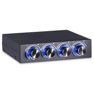 Dioche PC Lüftersteuerung 12V, 4 Kanal Lüfterregler mit Blauer LED Anzeige für PCs, Drehzahl und Temperaturregelung