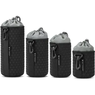 K&F Concept Objektivtasche, Objektivbeutel für Kameraobjektive in 4 Größen, weiche Objektivtasche mit Kordelzug für Canon, Nikon, Sony, Fuji, Sigma, Geeignet für tägliche und professionelle Fotografie