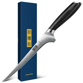 HOSHANHO 18cm Filetiermesser Küchenmesser aus Hochwertigem Edelstahl, Kochmesser Profi Fischfiliermesser für Fisch und Fleisch, Fischmesser mit scharfe Klinge & Pakkaholz Griff