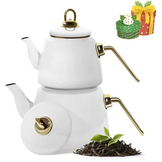 HOMELUX Teekanne Induktionsgeeignet, Wasserkessel, Turkische Teekocher 2L+1L, (4-tlg, Induktion), Für alle Herdarten geeignet weiß