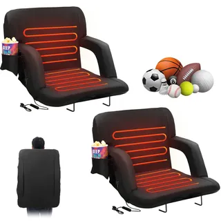 Vevor Doppelter beheizter Stadionsitz mit Rückenlehne, 3-stufig beheizbarer breiter Tribünensitz, zusammenklappbarer tragbarer gepolsterter Liegestuhl mit Hakentasche und Getränkehalter