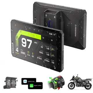 RiderNav R7M 7" Wireless CarPlay & Android Auto für BMW Motorräder – Native Wonder Wheel- und Actionkamera-Steuerung | Echtzeit-Datenauslesung (TPMS/RPM) | OTA-Updates | 1200-Nit IP69K GPS | NAV Prep