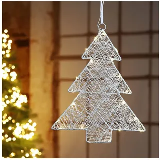Gravidus Weihnachtsfigur LED Mini-Tannenbaum aus Metall, schimmernd und weiß