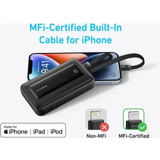 Anker Power Bank 10000mAh 30W, USB-C L Kabel Schwarz