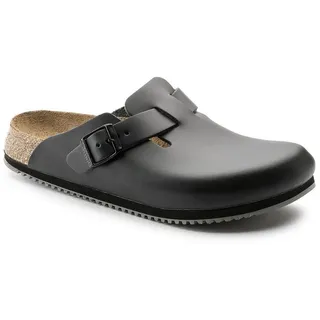 Birkenstock Geschlossener Lederschuh Boston mit bequemen Fußbett aus Kork - Pantolette Hervorragender Tragekomfort - Verloursleder und Rutschfester Eva-Sohle schwarz 42 EU