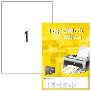 Topstick 8720 Universal Etiketten, 210 x 297 mm, weiß 100 Blatt,