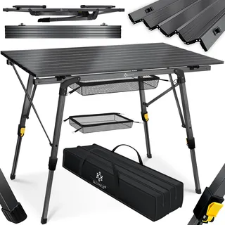 Kesser KESSER® Campingtisch faltbar Klapptisch Camping Tisch mit Aluminiumrahmen Aufrollbare Tischplatte Falttisch klappbar mit Höhenverstellung inkl. Tragetasche mit Trageband 90 x 53cm - bis 30 kg
