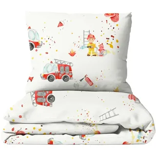 Leslis Premium Bettwäsche 100x135 Kinder (Feuerwehr) - Flauschige Musselin aus Baumwolle - Oeko-TEX zertifizierte Stoffe für Baby