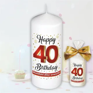 Geburtstagskerze – Zum 40. Geburtstag – Kerze Stumpenkerze Jahreszahl mit Spruch