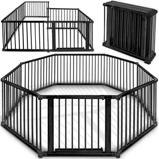 KIDUKU KIDUKU® 7,2 Meter Laufgitter schwarz XXL klappbar inkl. Tür, bestehend aus 8 Elementen, individuell formbar Laufstall Absperrgitter