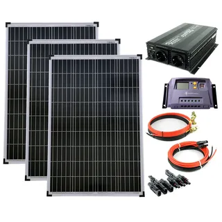 Solartronics SET 3x 100W Poly Solar Modul 20A Laderegler gelb Spannungswandler 1500W modifiziert Kabel Stecker Komplettset Solarmodul Photovoltaik Inselanlage