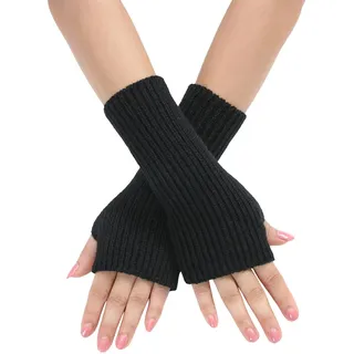 Generisch Armstulpen Fingerlose Handschuhe Winter Gestrickte Handschuhe Damen Pulswärmer Strick Armstulpen Gestrickte Handstulpen Strick Kurzer Gestrickte Fingerlose Handschuhe (Black, One Size)