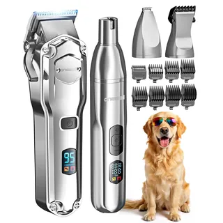 oneisall 4 in 1 Hundeschermaschine dickes/dichtes Fell, Leise Profi Schermaschine/Pfotentrimmer/Nagelschleifer für kleine und große Hunde Katzen, 4h Akku