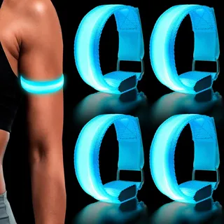 Wrymish LED Armband, 4 Stück Leuchtband Joggen für Kinder Erwachsene, Sicherheit Leuchtarmband, Reflektorband mit Blinkende LED Light für Nachtlaufen Radfahren Hundewandern Partys Konzerte(Blau)