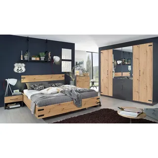 Schlafzimmer Set 180x200 Nevada 4tlg Eiche Artisan grau metallic Bett Schrank