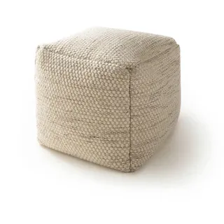 benuta pure - Handgefertigter Woll Pouf Rocco Cream 45x45x45 cm,