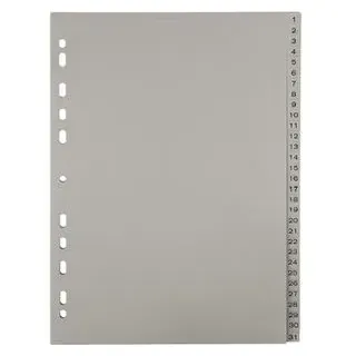 Register 1-31, A4, 31-teilig, Kunststoff grau