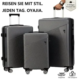oyajia Kofferset 3-teiliges Hartschalenkoffer Set 20/24/28 Zoll aus ABS, (Reisekoffer Set mit 360° Doppelrollen und Teleskopgriff, 3 tlg., Koffer Set mit integriertem Zahlenschloss für Reise und Urlaub) grau