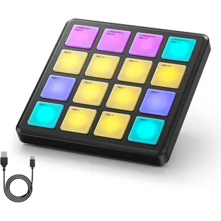 Donner MIDI Controller Pad Beat Maker Maschine mit 16 Beat Pads, Tragbares MIDI Pad Inklusive Note Repeat Funktion und Musikproduktionssoftware, STARRYPAD MINI Drum Machine mit 40 Programmen