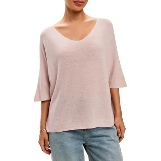 SOVENTUS FASHION Feinstrickpullover Damen V-Ausschnitt dünner Pullover Damen Oversize Leichter eleganter Glitzer Lurex Pullover Frauen, Made in Italy, rosa - Einheitsgröße