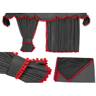 LKW Gardinen für Man TGX, TGS ab 2020 in grau rot, Pompoms/Kugel